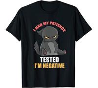 QACDUDNU I Had My Patience Tested I'm Negative - Cute Black Cat T-Shirt Black M