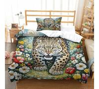 QADDKRTEV 3D, Imprimé Snow Leopard Ensemble De Literie Microfibre Super Douce Et Respirante Set De Housse De Couette 3 Pièces avec Taies d'oreiller Single（135x200cm）