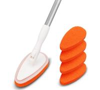 Qaestfy Brosse de nettoyage pour douche, baignoire, carrelage avec manche de 130 cm, 5 tampons à récurer anti-rayures, brosse à récurer réglable à long manche pour nettoyer la douche, la salle de