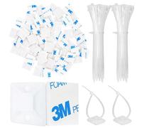 Qaestuan 100 PCS Serre Cable Adhesif 20 X 20mm, 100 Pièces Attache Cable Adhesif, Nylon Serre Attache, Cavalier Supports de câbles Autocollants Electrique pour Gestion des Câbles, Bureau, Maison
