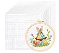 Qaestuan 15 Pièces Toile Aida, avec Cadre à Broder 16cm, 20 x 20cm Blanc Tissu Broderie, Réserve Classique Coton Toile Broderie, pour Vêtements, Coussins, Couture de Bricolage, Loisirs Créatifs