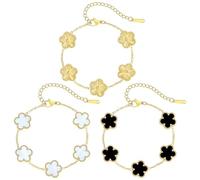 Qaestuan 3 Pièces Bracelet Trèfle À Cinq Feuilles, Trèfle Plaqué or 18k Bracelet, Bracelets Personnalisé Femme, Réglable Bracelets Trèfle Porte Bonheur, pour l'anniversaire, Noël, Saint Valentin