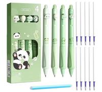 Qaestuan 4 Pcs Stylos Effaçable, Stylo Roller Effaçable avec 10 Recharges de Stylo Bille et 1 Gomme, Encre Gel Effaçable, Stylos à Bille avec Gomme, Bleu Pointe 0,5 mm, pour Enfants, Adultes, Vert