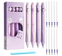 Qaestuan 4 Pcs Stylos Effaçable, Stylo Roller Effaçable avec 10 Recharges de Stylo Bille et 1 Gomme, Encre Gel Effaçables, Stylos à Bille avec Gomme, Bleu Pointe 0,5 mm, pour Enfants, Adultes, Violet