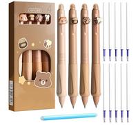 Qaestuan 4 Pcs Stylos Effaçable, Stylo Roller Effaçable avec 10 Recharges de Stylo Bille et 1 Gomme, Encre Gel Effaçable, Stylos à Bille avec Gomme, Bleu Pointe 0,5 mm, pour Enfants, Adultes, Kaki