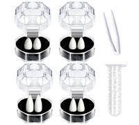 Qaestuan 4 Pièces Kit de Crocs de Vampire, 4 Tailles Crocs Dents Fausses avec 1 Tube Adhésif de Granules de Dents, Dents de Vampire d'halloween, pour Partie, Cosplay, Halloween