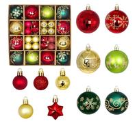 Qaestuan 44 Pièces Boules de Noël, Plastique Boule de Noël Set, 6cm and 3cm Decoration Noel Sapin, pour Decoration de Noel, Mariage, Fête Anniversaire (Rouge, Vert, Or)