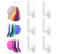 Qaestuan 6 Pièces Porte Casquette, Supports de Casquette de Baseball Autocollants, Organiseur de Chapeaux Polyvalent, Porte Casquette Mural, Pour Chapeaux, Écharpes, Sacs (Blanc)