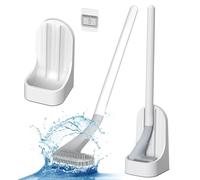 Qaestuan Brosse Toilette Golf, Brosse de Toilette à Long Manche, 360º Pas d'impasse Nettoyage, Montage Mural Brosse Toilette Silicone, pour Salle de Bains ou WC d’hôtes (Blanc)