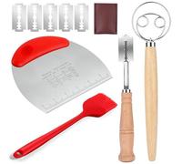 Qaestuan Ensemble D'outils de Cuisson Du Pain Au Levain, Comprend Fouet à Farine, Grattoir à Pâte, Couteau à Pain avec Lame et Couvercle, Brosse à Pain, pour la Pâtisserie Domestique