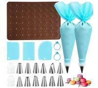 Qaestuan Tapis de Cuisson Macarons, avec Poche à Douille et 12 Douilles, 48 Puits Tapis de Cuisson Silicone, Antiadhésif Tapis de Cuisson pour Macarons, pour Chocolat, Gâteaux, Biscuits, 39 x 29 cm
