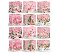 Qaixwuyi 12 pièces Boîtes cadeaux Noël Boîte à biscuits Calendrier de l'Avent à remplir Calendrier de Noël Calendrier de l'Avent de Noël pour boulangerie Chocolat Boîte à pralines Emballage