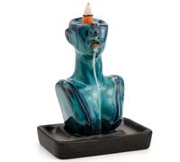 Qaixwuyi Bruleur D'encens Bleu Porte Encens Céramique Backflow Incense Burner avec 20 Encens Cone Refoulement 1 Pince 1 Tapis pour Méditation Yoga Bureau Chambre à Coucher Salon