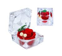 Qaixwuyi Coffret Roses Rouges Éternelles Boîte Cadeau Rose Rouge Boîte à Anneaux Forme Fleur Éternelle Coffret Confession Rose Saint Valentin Coffret Confessions Mariage Saint Valentin Aeonium