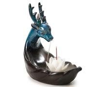 Qaixwuyi Porte Encens Céramique Bruleur D'encens Backflow Incense Burner avec 20 Encens Cone Refoulement 30 Bâtons D'encens 1 Pince 1 Tapis pour Méditation Yoga Bureau Salon Cerf Lotus Blanc