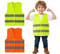 QALPOM Lot de 2 Enfant Gilet de Sécurité Réfléchissant Haute Visibilité avec, Chasuble Fluo pour Vélo, École, Sport et Activités Extérieures
