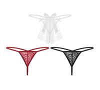 QALPOM Lot de 3 String Femme Sexy Chic, pour un Ajustement Parfait, Lingerie Femme Élégante pour Saint-Valentin Noël et Mariage, Taille Unique - Blanc, Noir, Rouge
