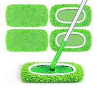 QALPOM Lot de 4 Recharges Lavables pour swiffer, Lingette Microfibre pour Balai, Serpillère Réutilisable 25,4x11,5cm, Tampons de Nettoyage pour Sols Humides et Secs