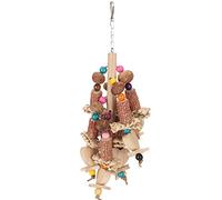 Qalvona Jouet à Mâcher pour Oiseaux, Jouet à Croquer Cobs de Maïs Colorés, Noix, 43cm avec Crochet - Matériaux Naturels, Stimulation Mentale, Réduit l'Anxiété chez Perroquets