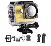 Qalvona Mini Caméra Sportive Étanche 1080P, Écran HD 2" 30m Plongée, Caméscope Vélo Argent - Résistante, Accessoires Inclus, Idéale Cyclisme et Sports Nautiques (Jaune)