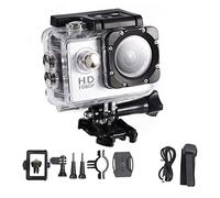 Qalvona Mini Caméra Sportive Étanche 1080P, Écran HD 2" 30m Plongée, Caméscope Vélo Argent - Résistante, Accessoires Inclus, Idéale Cyclisme et Sports Nautiques (Argent)