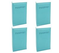 Qalvona Passport Holder, Étui De Voyage en Cuir PU Imperméable, Lot De 4 Pièces Bleu Foncé - Stockage Sécurisé, Tactile Doux, Idéal pour Hommes Et Femmes (Bleu Clair)