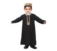 Qamis Enfant 14 Ans - Robe Longues pour Garçon, Costume Musulman Traditionnel, Robe Brodée pour Adolescent, Vêtements Arabes, Vêtements De Sortie (Black, 2-3 Years)
