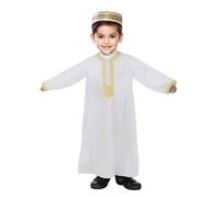 Qamis Enfant 7 Ans - Robe Longues pour Garçon, Costume Musulman Traditionnel, Robe Brodée pour Adolescent, Vêtements Arabes, Vêtements De Sortie (White, 4-5 Years)