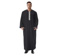 Qamis Homme Djellaba Marocaine Tenue Africaine Ensemble Et Traditionnel Couleur Unie Pour Eid Boubou Dashiki Africain Imprimé Ethnique Mariage Noir Musulman Deguisement Aladin Adulte Le noir-A XL