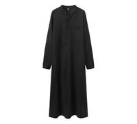 Qamis Homme Musulman Dubai - Robe Longue Ample À Col Montant pour Homme Style Musulman Turc De Dubaï Couleur Unie (Black S)