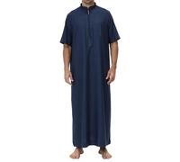 Qamis Homme Musulman Dubai - Robe Longue Thobe avec Col Montant Et Fermeture Éclair Intégrale Conçue pour Un Usage Quotidien (Navy M)