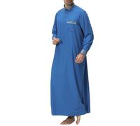 Qamis Homme Musulman Dubai - Robe Thobe À Col À Et Manches Longues Tenue Traditionnelle Confortable Et Ample pour Un Usage Quotidien (Blue S)