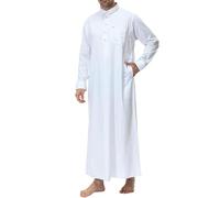 Qamis Homme Musulman Dubai - Thobe Chemise Habillée À Manches Longues Et Col À Vêtement Traditionnel Confortable pour Un Usage Quotidien Et (White XL)