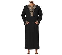 Qamis Homme Musulman Robe D'été Boubou Africain Coton Brodé Grand Modèle Confortable Traditionnel Pagne Kente Éthique Royal Djellaba Dengri Tunisien Femme Tunique Deguisement Aladin Adulte Le noir-1