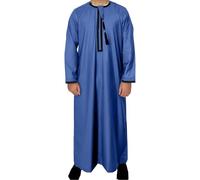 Qamis Homme - Robe Oman Brodée À Grosses Franges De Couleur Unie pour Hommes Robe À Manches Longues pour Hommes Arabia (Blue 60)