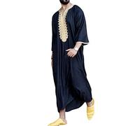Qamis Musulman pour Hommes Peignoir Caftan Robe Longue de Nuit Vêtements Arabes de Dubaï Chemise Homme Abaya Islamique S-XXXXL (Color : Blue, Size : M)