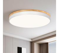Qamra Plafonnier, Plafonnier LED en Bois 50cm, Plafonnier Plat Blanc, Lumière Ronde 48 W, Adapté au Salon, à la Chambre, à La Cuisine, Au Couloir, à La Salle à Manger 4000K