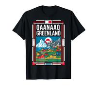 Qanaaq Drapeau du Groenland Arctic Village Icebergs Art rétro T-Shirt