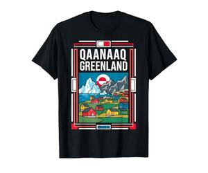Qanaaq Drapeau du Groenland Arctic Village Icebergs Art rétro T-Shirt