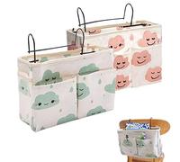 Qanye 2 Pièce Organisateur de Chevet Lit, Panier de Lit Chevet Suspendu, Poche de Lit Organisateur, Organisateur de Chevet Suspendu, pour Bureau, Lit de Chambre, Cuisine (Nuages/Vert/Rose)