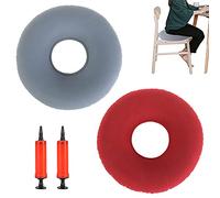 Qanye 2 Pièces Coussin de siège de Beignet, Coussin d’Assise Gonflable en Anneau, Coussin de Siège Gonflable avec Pompe, Coussins pour Voitures, Canapés, Bureaux et Fauteuils Roulants (Rouge, Gris)