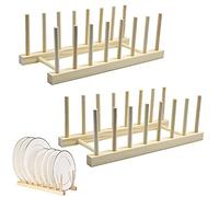 Qanye 2 Pièces Support Bambou Assiettes, Rack Plateau Rangement, Égouttoir à Vaisselle en Bambou, pour Placer de la Vaisselle, Tasses, Planches à Découper, CD, Livres