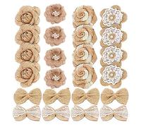 Qanye 24 Pièces Fleurs en Toile de Jute - 6 Modèles Vintage pour Décorations, Cadeaux, Noël, Mariage, Artisanat et Bricolage