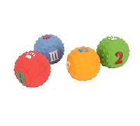 QANYEGN 4pcs Toy de bola de Perro de látex, juguetes de cachorro chirriantes, juguete interactivo de cachorro Suave Con patrón divertido Para mascota Media pequeña (patrón