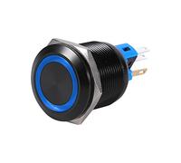 QANYEGN Interrupteur à Bouton-Poussoir de Verrouillage, Interrupteur d'auto-Verrouillage en métal, Interrupteur de Bouton LED en Alliage de Zinc pour véhicules, Machines ou électro (Bleu)