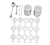 QANYEGN Pochoirs de décoration de café, ensemble de stylos à découper le café en acier inoxydable, stylo à latte portable, outil de moule à café avec cuillères shaker à poudre