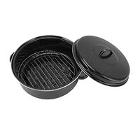 QANYEGN Rtissoire avec Couvercle, Ronde Rtissoire en Fonte, Cocotte Roaster Antiadhésive pour Barbucue Steak de Patates Douces Dinde, Pour Cuisine Camping BBQ, Noir, Calibre 28cm