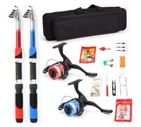 QAOHE Kit Complet de Moulinet de Canne à pêche Ultra léger avec 2 Cannes à pêche télescopiques de 2,1 m, moulinets à Filature, leurres de pêche, Crochets, Accessoires, Sac de pêche