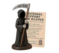 Qaonsciug Décoration d'étagère gothique avec figurine de mort tenant une tasse à café et des chats - Cadeau émotionnel, humour sombre, anniversaires