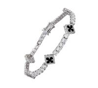 Qaonsciug Élégant porte-bonheur, 4 feuilles d'herbe en oxyde de zirconium, cuivre, pour femmes, tailles 17,8 cm, 20,3 cm, bijoux légers pour tous les jours, fleur à quatre feuilles, 7 inches, Comme